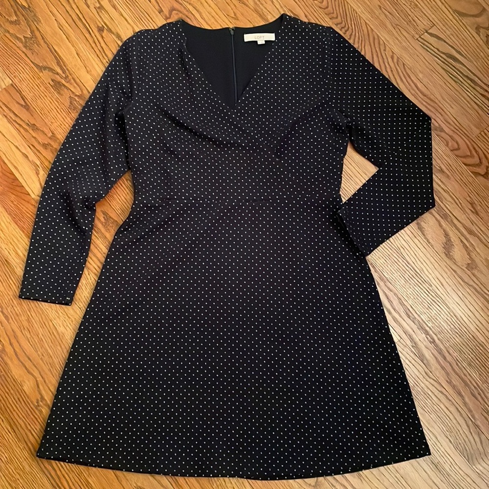Loft women’s navy whites dotted dress